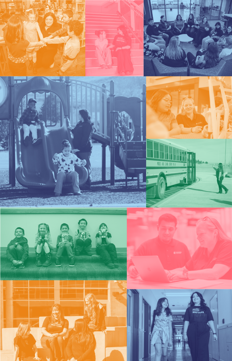 Collage of colorful images of students and Communities In Schools Site Coordinators