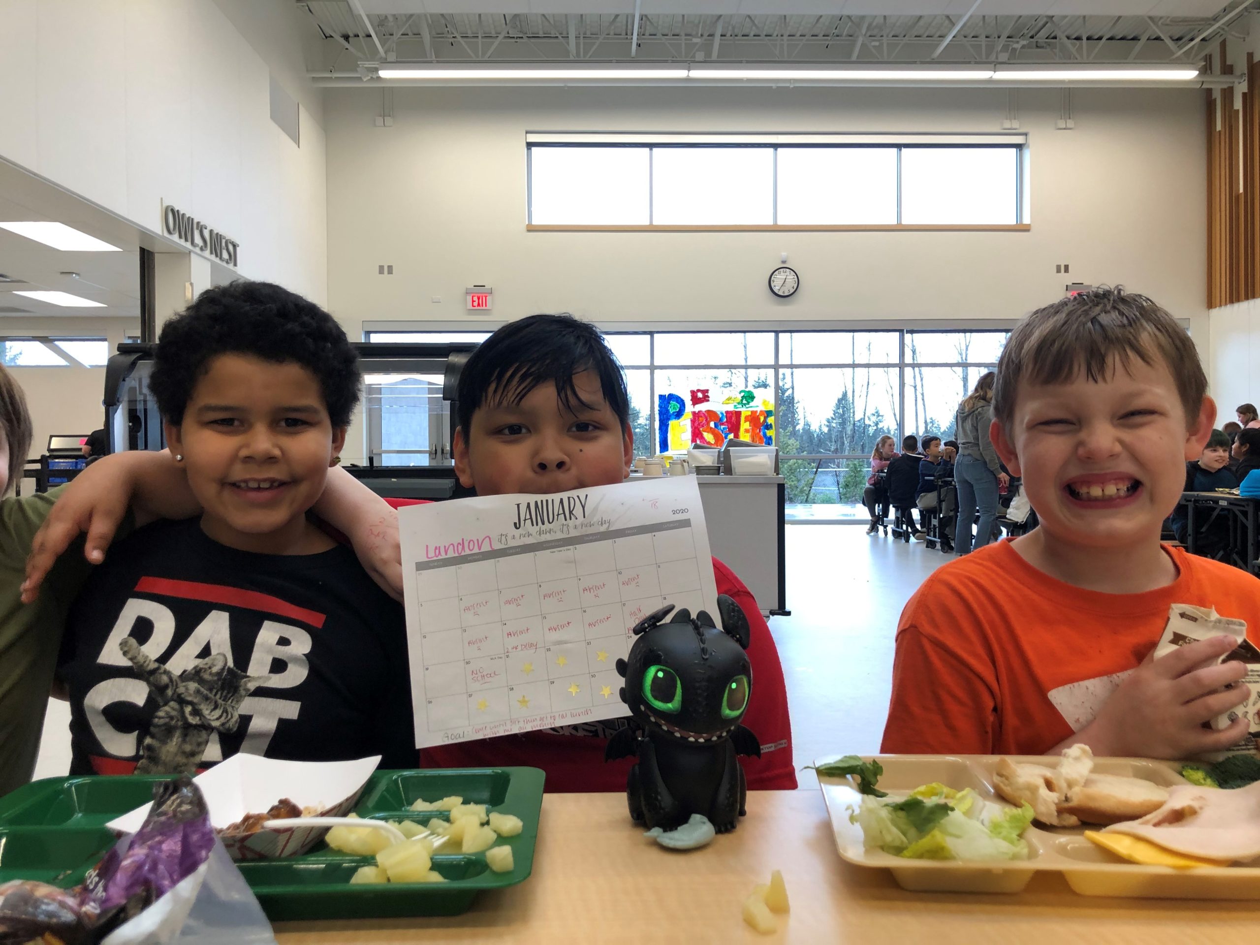 three students at lunch