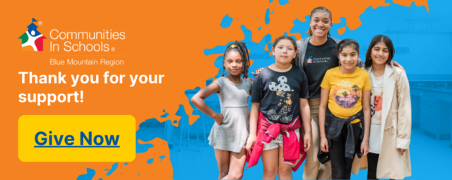 image of students with a message of gratitude for your donation along with a donate link button