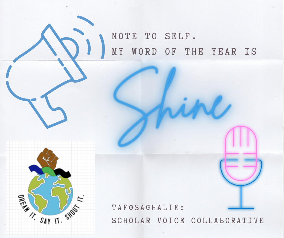 Note to self. My word of the year is shine. Dream it. say it. shout it.