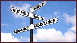 Sign post with Help, Support, Advice, Guidance, and Assistance written on it. 