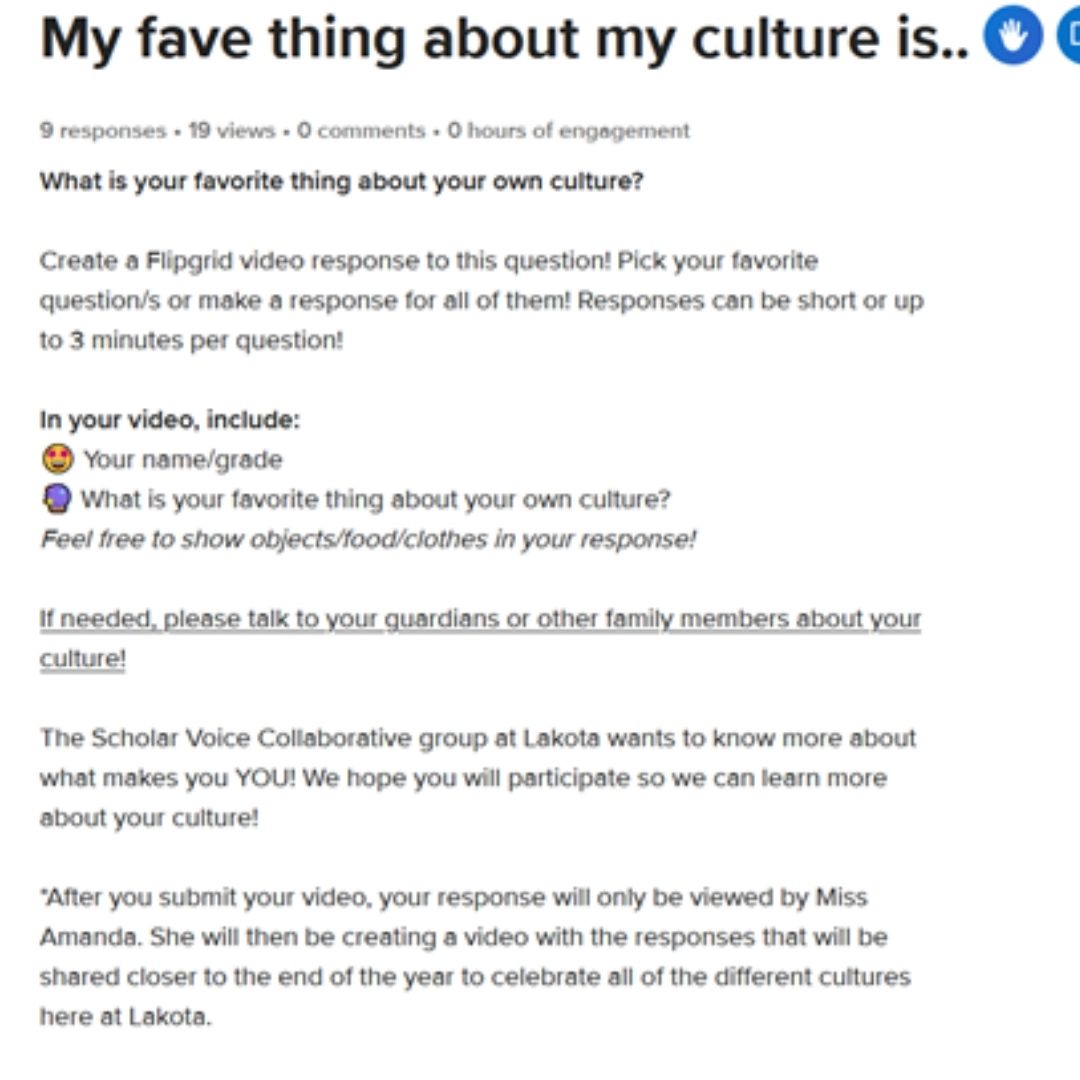 Instructions for flipgrid. My fave thing about my culture is...